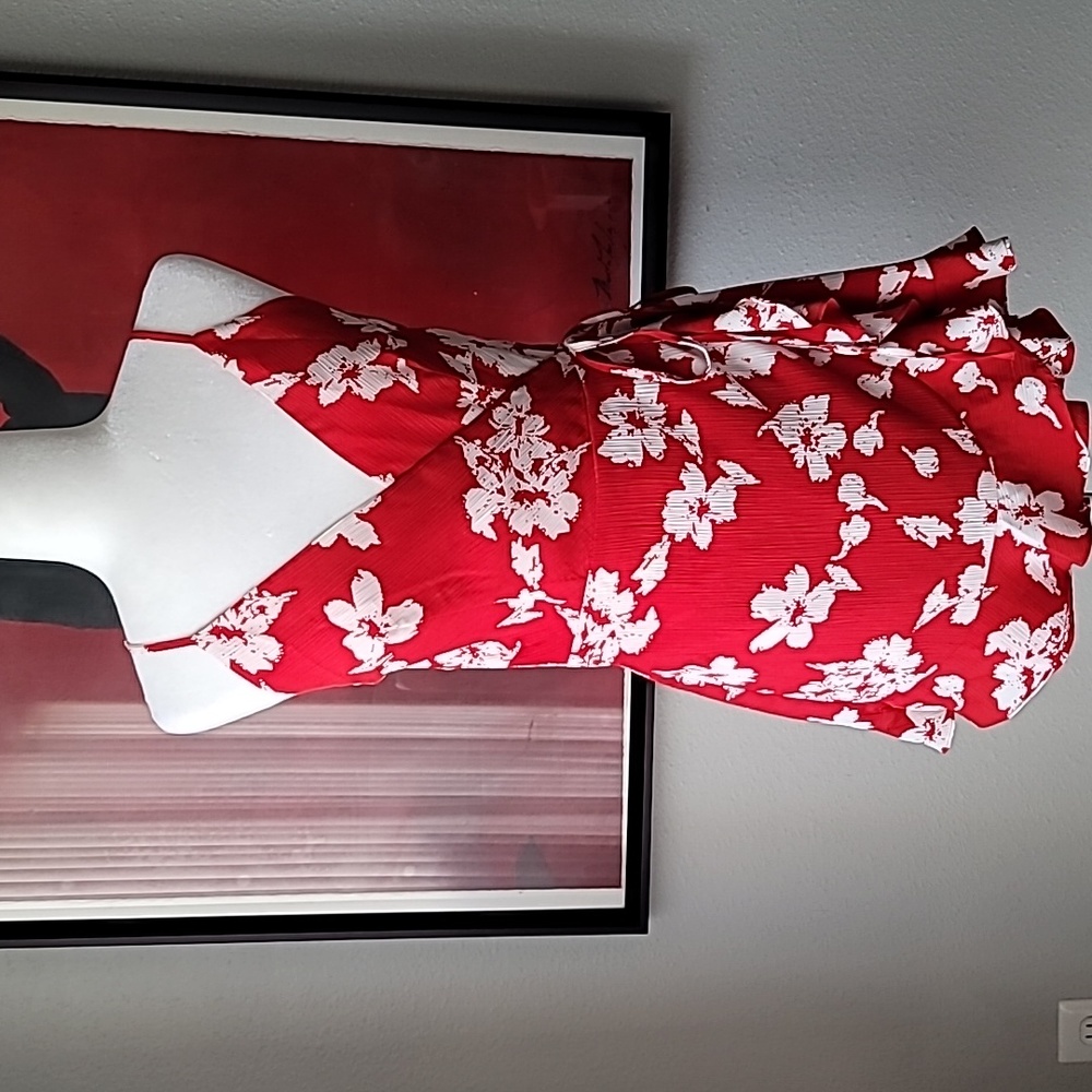 Showpo. Sleeveless Faux Wrap Floral Romper Size 6 Color Red/White NWT